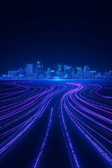 Cityscape with glowing neon traffic trails on road, for modern technology concepts generative AI