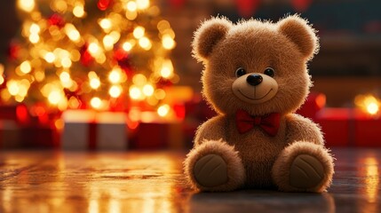 Fototapeta premium Christmas Teddy Bear by the Tree