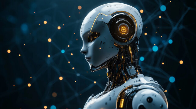 Artificial intelligence robot, cartoon vector illustration isolated on background. Development of robots