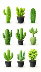 Collection of potted cacti, isolated on white, design element for presentations generative AI