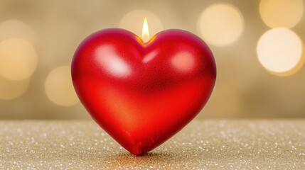 Fototapeta premium Burning heart candle, gold bokeh, romantic, Valentine's Day, love