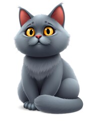 Obraz premium Adorable Gray Kitten Sitting Pretty: A Delightful Cartoon Cat Illustration