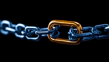 Obraz premium Connected chain with a golden link symbolizes teamwork, strength, and uniqueness generative AI