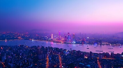 Fototapeta premium Purple and Blue City Skyline at Twilight