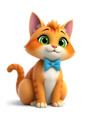 Obraz premium Adorable Orange Kitten in a Blue Bow Tie: 3D Rendered Cartoon Cat Image