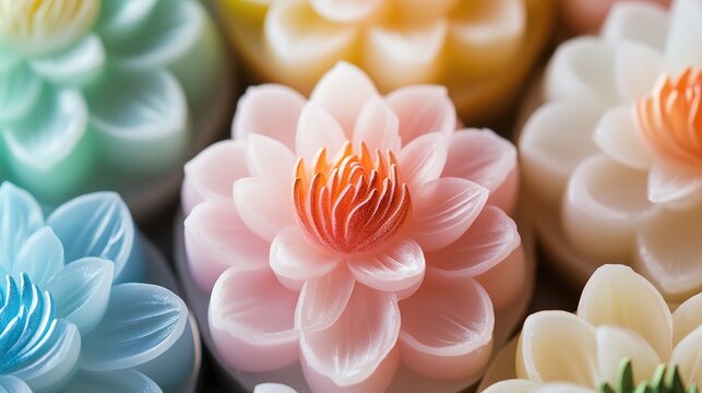 Cool Japanese Sweets with Lotus Motif. Traditional and Artistic Confections with Lotus Patterns.