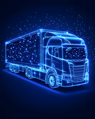 Digital truck transporting goods with data background for logistics solutions generative AI