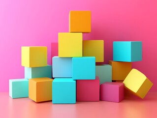 Obraz premium Abstract colorful cubes, layered design, 3d render, Generative AI