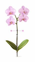 Obraz premium Elegant pink orchid with leaves isolated on white background for natural beauty ads generative AI
