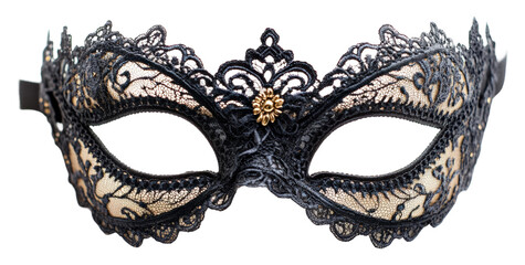Fototapeta premium Elegant black lace masquerade mask themed event portrait style isolated on transparent background