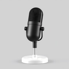 A microphone is mounted on an adjustable stand.