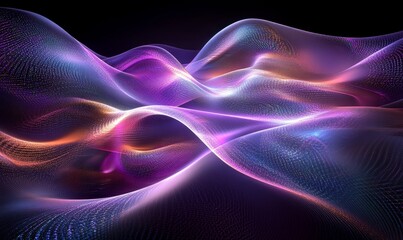 Naklejka premium Abstract purple waves, iridescent design, 3d render, Generative AI