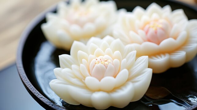 Cool Japanese Sweets with Lotus Motif. Traditional and Artistic Confections with Lotus Patterns.