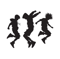 Kids mid-air jumping silhouette vector illustration
