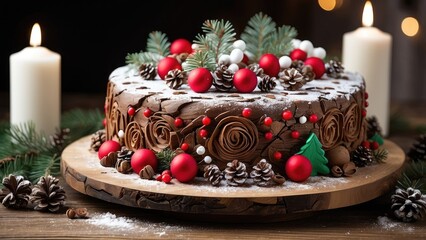2. **Christmas Log Cake - Traditional Design with Transparent Background (PNG)**