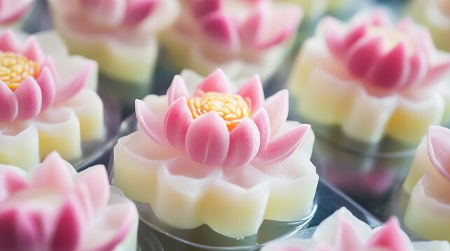 Cool Japanese Sweets with Lotus Motif. Traditional and Artistic Confections with Lotus Patterns.