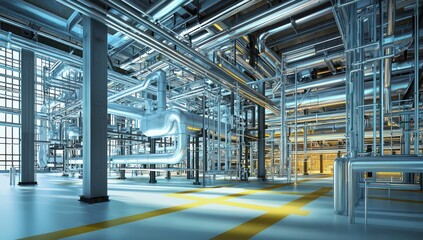 Obraz premium Factory complex displaying advanced machinery pipelines , industrial efficiency in action.