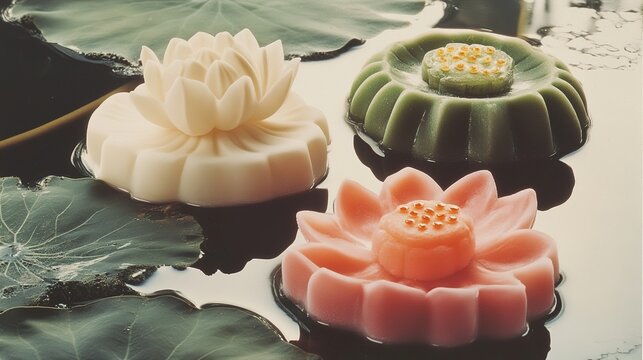 Cool Japanese Sweets with Lotus Motif. Traditional and Artistic Confections with Lotus Patterns.
