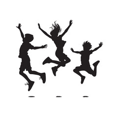 Kids mid-air jumping silhouette vector illustration
