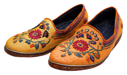 Traditional embroidered shoes market fashion indoor isolated on transparent background