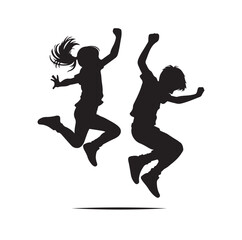 Kids mid-air jumping silhouette vector illustration
