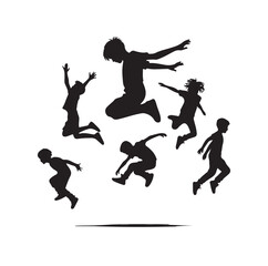 Kids mid-air jumping silhouette vector illustration
