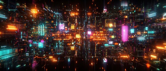 Fototapeta premium Abstract Digital Art with Glowing Neon Lines and Bright Colors