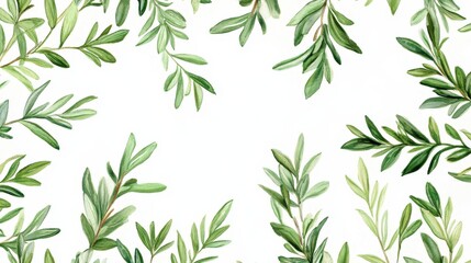 Fototapeta premium Watercolor painting of olive branches, forming a frame. Ideal for invitations, cards, or nature-themed designs.