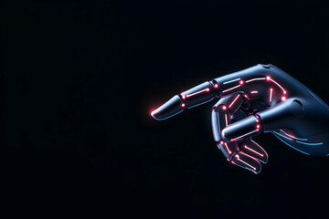Robot hand touches dark surface, representing future tech, AI, and innovation generative AI