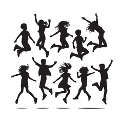 Kids mid-air jumping silhouette vector illustration
