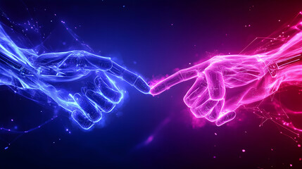 Robotic hands touching as connection. Artificial intelligence interaction concept generative AI