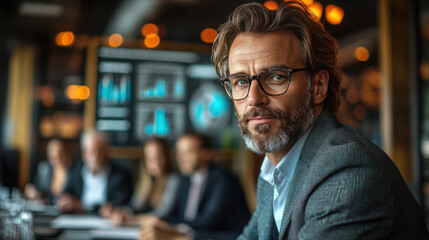 Accountant presenting a detailed financial report to a corporate board in a sleek conference room