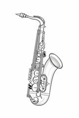 Obraz premium Saxophone outline, musical instrument for musician, melody, background isolated and used in music generative AI