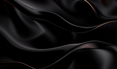 Fototapeta premium Elegant black fabric waves, abstract background, luxury texture, design element