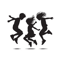 Kids mid-air jumping silhouette vector illustration