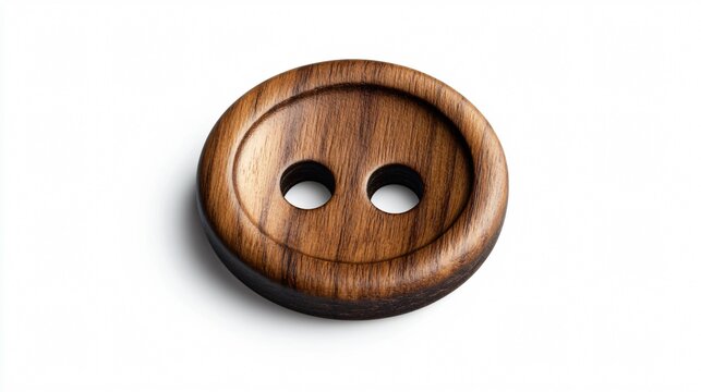 Wooden Button Isolated on White Background