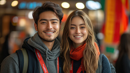 International job fair booth promoting global career opportunities, with representatives from diverse countries