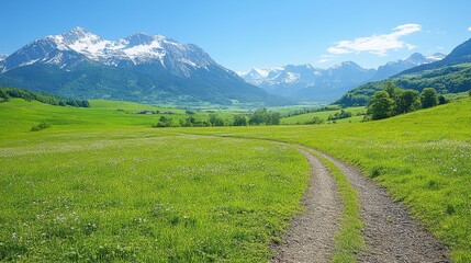 Serene Alpine Meadow Trail Stunning Mountain Vista Breathtaking Scenery Picturesque Landscape
