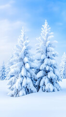 Obraz premium Snowy fir trees in winter landscape, peaceful scene for holiday, background generative AI
