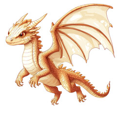 Fototapeta premium Adorable Baby Dragon: A Golden Fantasy Creature in Flight