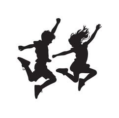 Naklejka premium Kids mid-air jumping silhouette vector illustration