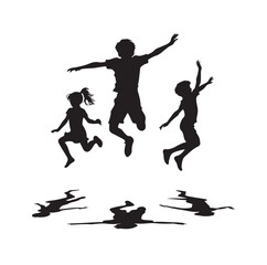 Kids mid-air jumping silhouette vector illustration