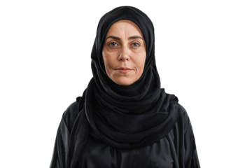 Arab woman in a black dress isolated on transparent background