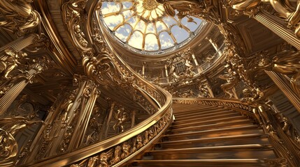 Elegant Spiraling Staircase Crafted from Polished Wood with Dome