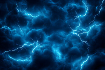 Striking Blue Lightning Bolts Splitting Dark Storm Clouds Backdrop for Presentations generative AI