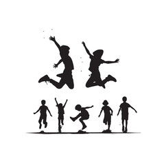 Kids mid-air jumping silhouette vector illustration