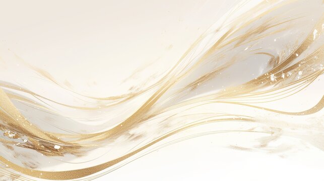 Golden waves flowing on white background, sparkling particles