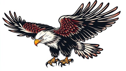 Obraz premium A bold and iconic American traditional style eagle tattoo design, featuring a majestic eagle with outstretched wings, sharp talons, and a patriotic vibe.