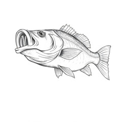 Detailed Sketch of Fish with Open Mouth and Fins