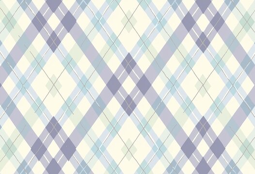 Fototapeta Soft Pastel Argyle Pattern - Seamless Light Blue and White Design for Nursery Decor, Featuring Delicate Grey and Lavender Lines on Off-White Background, Minimalist Vector Illustration  